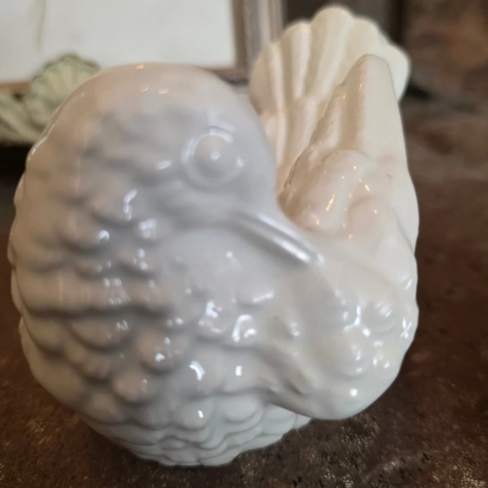Vintage White Ceramic Dove Love Bird Figurines Glossy Set of 2 cottagecore